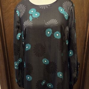 Ann Taylor Black & Green Floral Long Sleeve Dress NWT